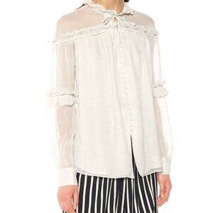 Jonathan Simkhai Victorian Metallic Silk Blouse Size Small Long Sleeves $495